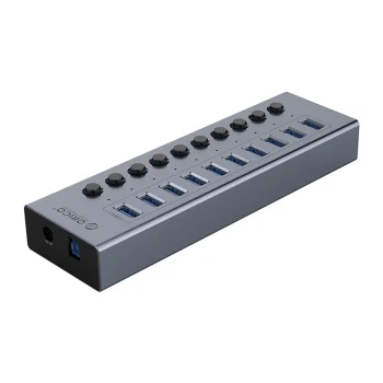 Orico BT2U3-10AB USB šakotuvas su 10x USB-A 3.0 jungtimis ir jungikliais, pilkas