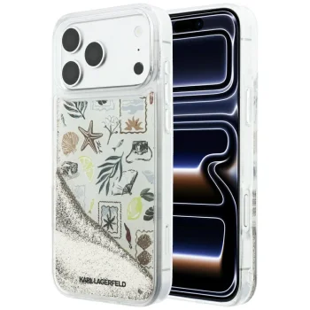 Karl Lagerfeld Liquid Glitter Beach & Sand dėklas iPhone 17 / 18 Pro Max, smėlio