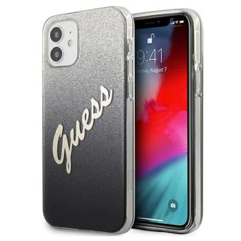 Guess iPhone 12 mini dėklas Glitter Gradient Script, juodas