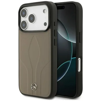 Mercedes dėklas iPhone 17 Pro telefonui Leather The Move MagSafe, kreminis