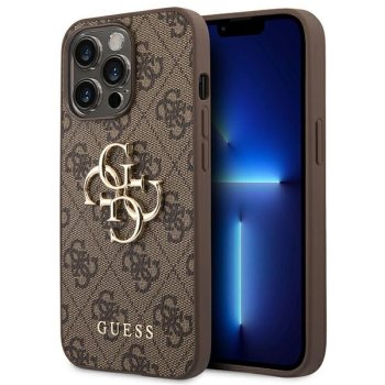 Guess 4G Big Metal Logo dėklas, skirtas iPhone 14 Pro, rudas