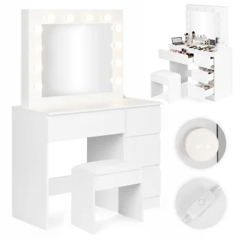 ModernHome Dressing Table with LED Mirror, 4 Drawers and Stool