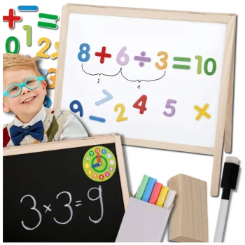 „Bakalu“ didelė medinė dvipusė magnetinė lenta „4in1“ su priedais