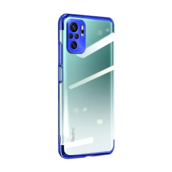Skaidrus TPU dėklas Xiaomi Redmi Note 10 5G / Poco M3 Pro 0.3 mm su mėlynu rėmeliu