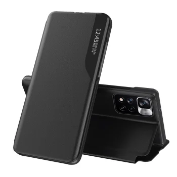 Atverčiamasis dėklas Eco Leather View skirtas Poco M4 Pro 5G su stovo funkcija, juodas