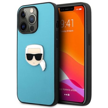 Karl Lagerfeld Leather Ikonik dėklas iPhone 13 Pro Max, mėlynas