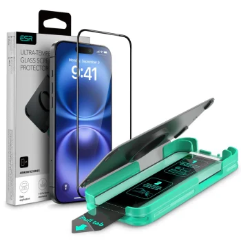Apsauginis stiklas ESR Armorite skirtas iPhone 16, juodas rėmelis
