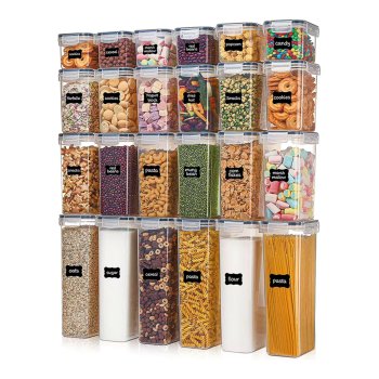 Food Storage Containers Set 24 Piece for Kitchen & Pantry Organization with Labels