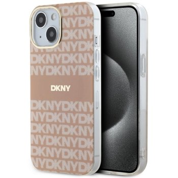 DKNY dėklas iPhone 15 / 14 / 13 modeliams IML Mono & Stripe MagSafe, rožinis