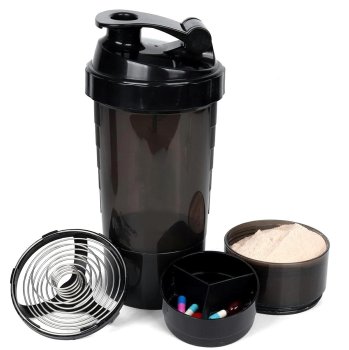 Shaker with Supplement Containers 500ml, Black