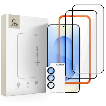 Tech-Protect Easy Set+ 3-Pack Tempered Glass for Samsung Galaxy S26 - Black