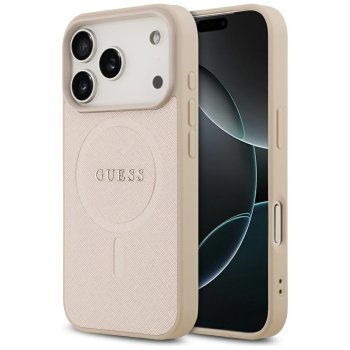 Guess dėklas iPhone 17 Pro telefonui Saffiano Classic Logo MagSafe, rožinis