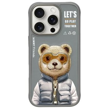 Nimmy Cool&Cute 2.0 Bear dėklas, skirtas iPhone 16 Pro Max, pilkas