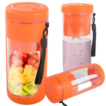 Nešiojamas belaidis kokteilinė-trintuvas 450 ml su USB įkrovimu, oranžinis