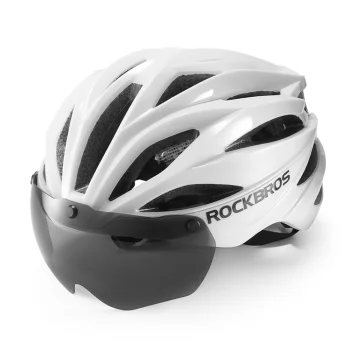 Rockbros dviratininko šalmas su antveidžiu ir UV akiniais, baltas