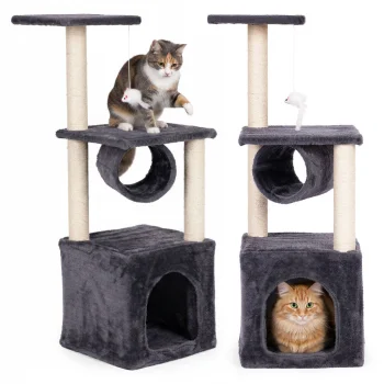 Petsi Cat Tree Condo with Scratching Posts, 94 cm Multi-Level Activity Tower, gray