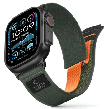 Tech-Protect Nylon Elite Strap for Apple Watch 44/45/46/49 mm, Green/Orange