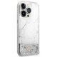 Guess iPhone 14 Pro dėklas Liquid Glitter Marble, baltas