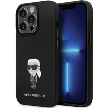 Karl Lagerfeld Silicone Ikonik Metal Pin dėklas iPhone 13 Pro Max, juodas
