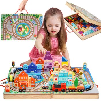 Medinis traukinių bėgių ir kaladėlių rinkinys Case City 108002, 90 dalių
