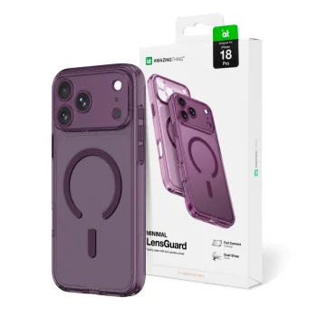 Dėklas iPhone 18 Pro AmazingThing Minimal Mag Lens Case su kameros apsauga, MagSafe, violetinis