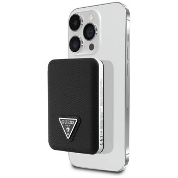 Guess Grained Triangle MagSafe išorinė baterija 5000mAh 15W, juoda