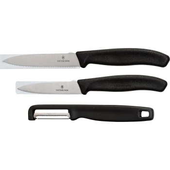 Daržovių peilių rinkinys su skustuku Victorinox Swiss Classic, 3 dalių, juodas
