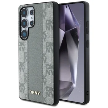 Dėklas DKNY Leather Checkered Pattern MagSafe skirtas Samsung Galaxy S25 Ultra, pilkas