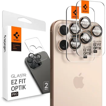 Spigen Optik Pro GLAS.TR EZ FIT Camera Protector for iPhone 16 Pro / Pro Max (2-Pack), Brown