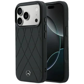 Mercedes Leather Crossed Lines MagSafe dėklas skirtas iPhone 17 Pro / 18 Pro, juodas