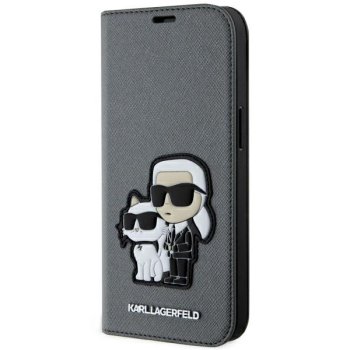 Karl Lagerfeld iPhone 14 Bookcase Saffiano Karl & Choupette, Silver