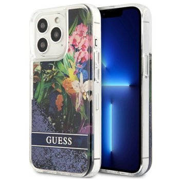 Guess iPhone 13 Pro Max Case Flower Liquid Glitter Blue