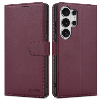 Atverčiamas dėklas Tech-Protect Wallet Samsung Galaxy S26 Ultra, bordo
