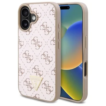 Guess New 4G Triangle dėklas, skirtas iPhone 16, baltas
