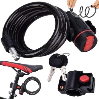 Dviračio spyna su raktu, plieninis trosas silikoniniame apvalkale, 120cm, juoda