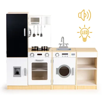 Didelė modulinė medinė žaislinė virtuvėlė ECOTOYS XXL su lenta ir LED