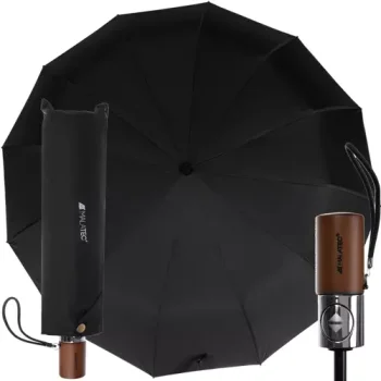 Malatec Automatic Folding Umbrella, 12 Ribs, Black