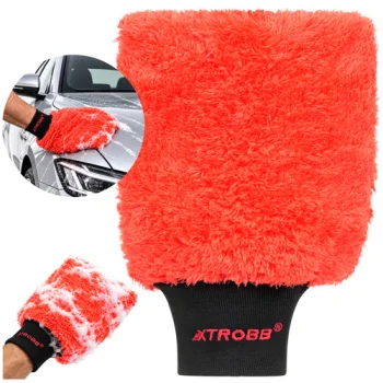 Automobilio plovimo pirštinė Xtrobb Coral Fleece 26.5 x 18 cm, raudona ir juoda