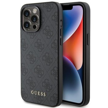 Guess dėklas iPhone 15 Pro Max telefonui 4G Metal Gold Logo, pilkas