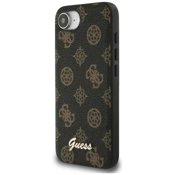 Guess Peony Script Logo MagSafe dėklas iPhone 16e, juodas