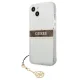 Guess iPhone 13 mini dėklas 4G Strap Charm, skaidrus / rudas