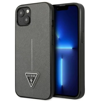 Guess Saffiano Triangle Logo Case for iPhone 14 Plus - Silver
