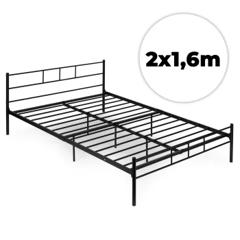Metalinis dvigulis lovos rėmas ModernHome su grotelėmis 160 x 200 cm, juodas