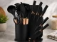 Silicone Kitchen Utensils and Knife Set with Stand, 19 Pieces, Black