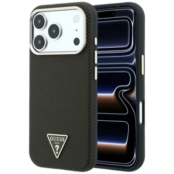 Dėklas Guess Kevlar Triangle Logo MagSafe, skirtas iPhone 17 Pro Max / 18 Pro Max, rudas