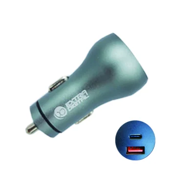Extra Digital automobilinis įkroviklis USB + Type-C QC 3.0 PD 36W, pilkas