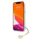 Guess iPhone 13 mini dėklas 4G Strap Charm, skaidrus / rudas