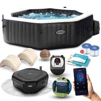 Intex 28458 Inflatable Hot Tub SPA, 4-Person, 180x71 cm, Black
