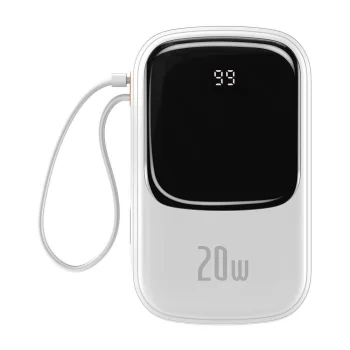 Išorinė baterija Baseus Qpow Pro 20000mAh, 20W su Lightning laidu, balta