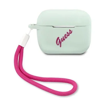 Guess dėklas Apple AirPods Pro ausinėms Silicone Vintage, mėlynas / fuksijų
